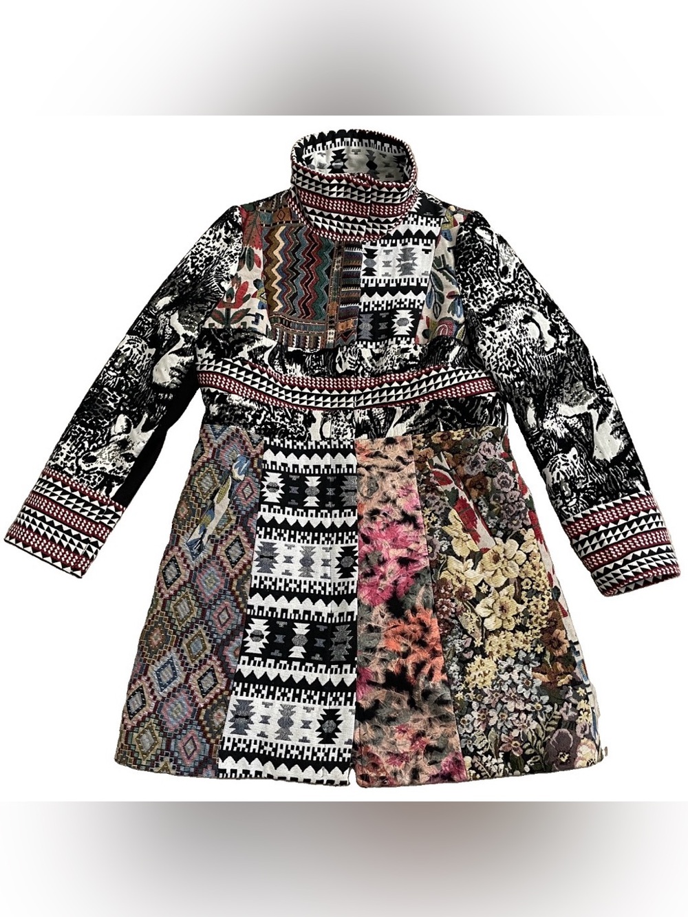 DOR DOR COUTURE Patchwork TAPESTRY Floral and Animal Print DUSTER JACKET Large
